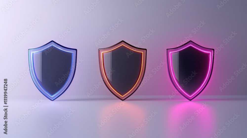 Poster digital alerts and protective shields glowing in a futuristic setting technology concept abstract en