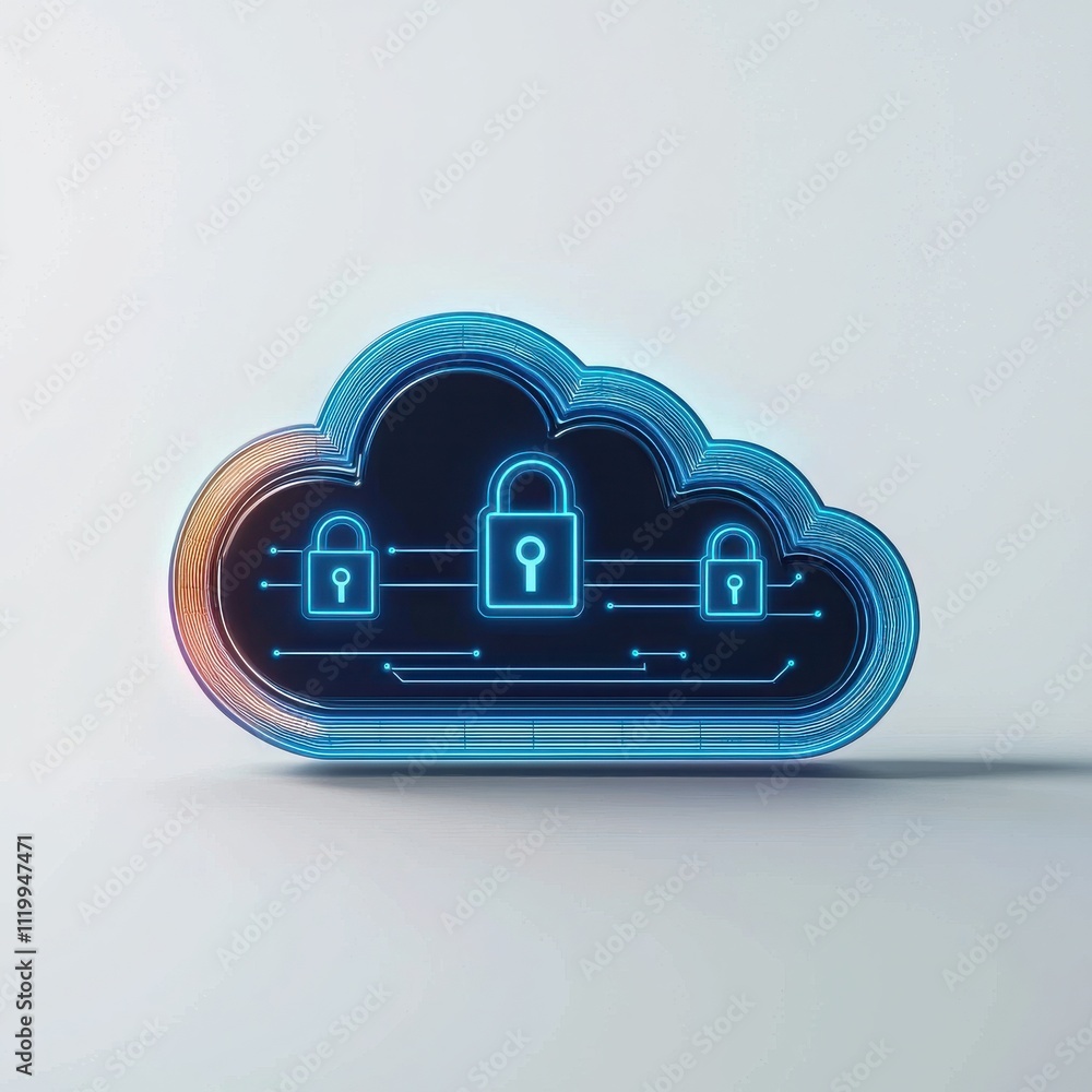 Poster securing digital cloud environments lock icons representing data protection strategies technology se