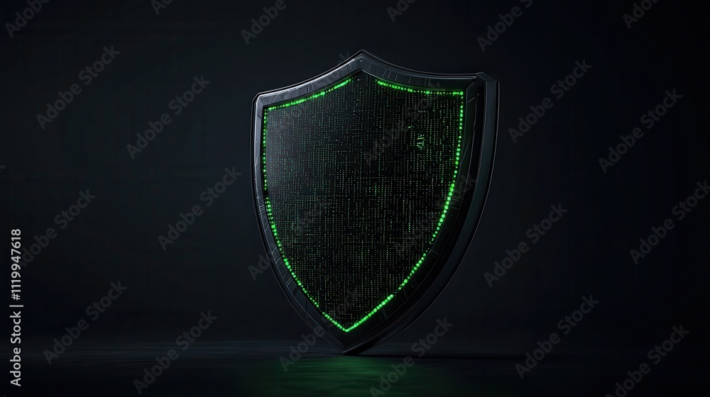 Poster futuristic cyber shield with encryption layers digital realm 3d graphic dark environment close-up vi
