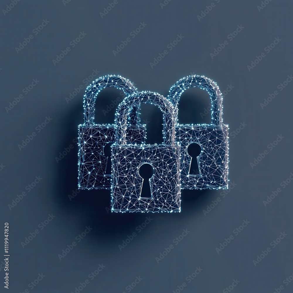 Aufkleber futuristic digital security locks interconnected cyber protection in modern technology abstract desi