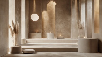 Obraz premium Interior, pedestal, plant, chocolate, mocha mousse, studio photography