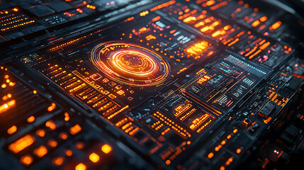 Futuristic digital interface with glowing elements and intricate patterns