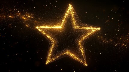 Golden wireframe star gently spins on a black background picture