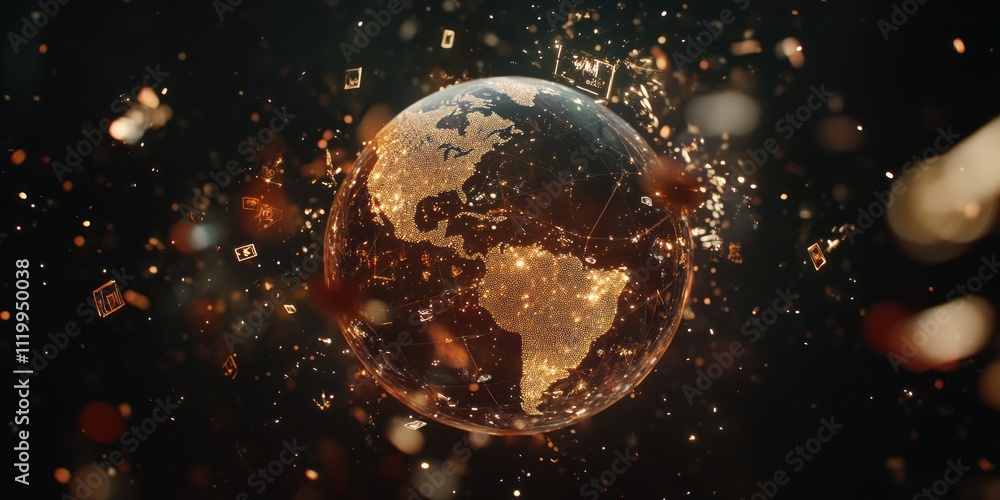 Aufkleber A digital representation of Earth with glowing elements and data connections.