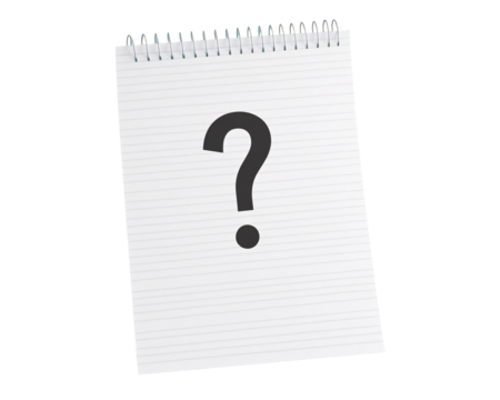 a spiral bound notebook with a question mark on it