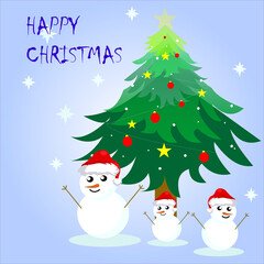 snowman with christmas tree