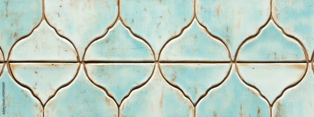 Poster Decorative blue tiles with intricate patterns and a weathered finish.
