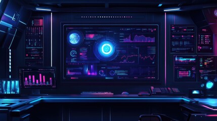 Obraz premium Futuristic Professional Workspace with Large Screen