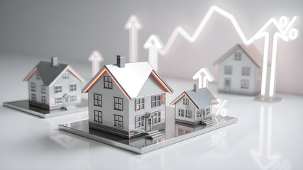 Housing price rising up, real estate investment or property growth concept. Arrow chart rising house prices