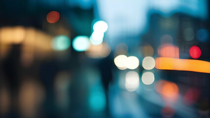 Abstract night city street with blurred lights, bokeh, and colorful traffic