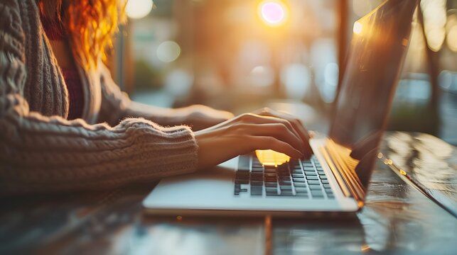 An Image of a Professional Typing on a Laptop at a Desk in a Modern Digital Workspace
