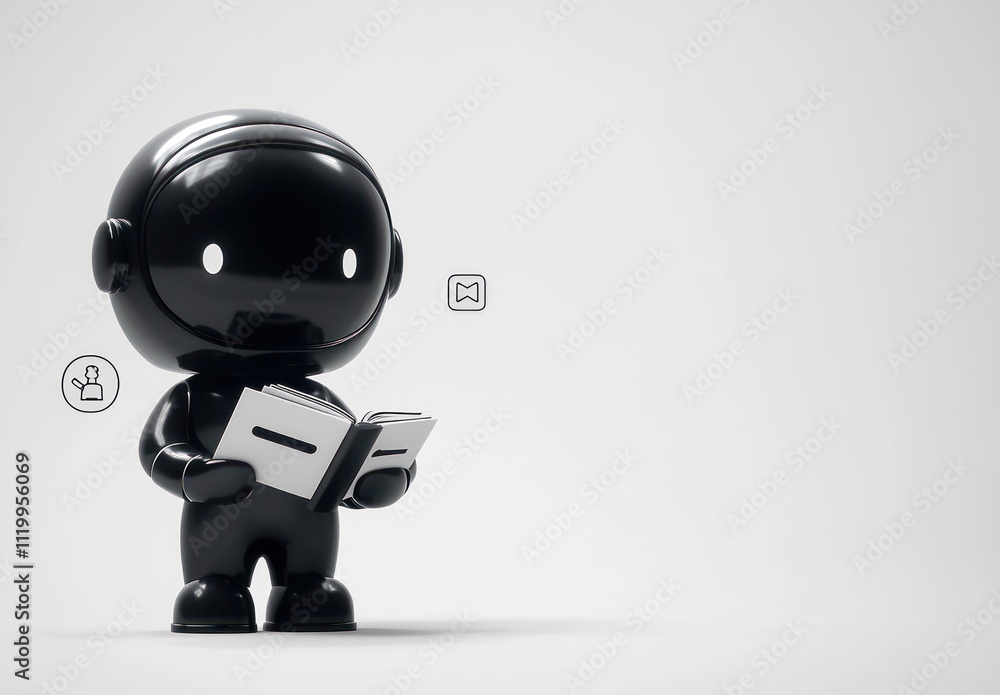 Poster a stylized black figure reading a book, symbolizing knowledge and learning.