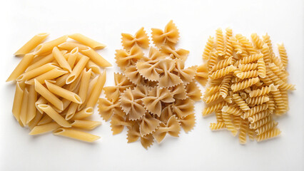 Fototapeta premium Detailed food photography showcasing three distinct pasta shapes for culinary advertising