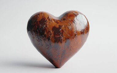 Wooden Heart Sculpture on White Background