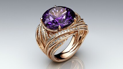 Twisted Band Amethyst Ring with Intricate Design and Sparkling Accents