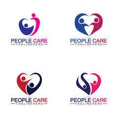 People Care logo with heart and person symbol design. logo Love and Care for Charity and support People