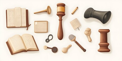 Set of Icons, Shapes, Objects, Colorful, Lawyer and Law Firm, on White Background, Abstract Image, Texture, Pattern Background, Wallpaper, Cover and Screen of Smartphone, PC, Laptop, 9:16 and 16:9 For