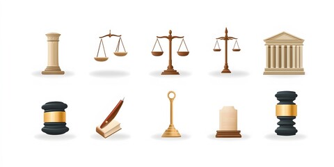 Set of Icons, Shapes, Objects, Colorful, Lawyer and Law Firm, on White Background, Abstract Image, Texture, Pattern Background, Wallpaper, Cover and Screen of Smartphone, PC, Laptop, 9:16 and 16:9 For