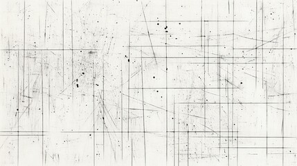 Grunge White Texture with Black Scratches and Grid Overlay - Abstract Minimalist Background