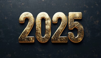 Golden Numbers Two Thousand Twenty Five on Dark Background
