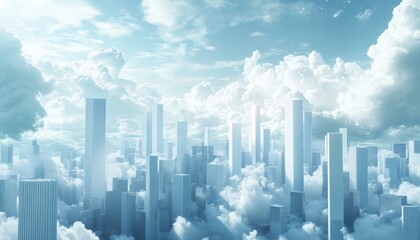 Naklejka premium Futuristic Cityscape Above The Clouds A Dreamlike Metropolis
