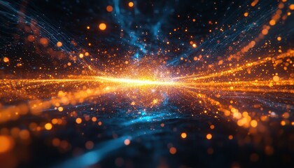 Fototapeta premium Abstract Orange and Blue Light Particle Stream