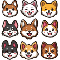 Charming Shiba Inu Sticker Collection: 9 Unique Designs with Vibrant Colors and Expressions
