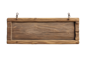 Wooden plank signboard isolated on transparent or white background, png