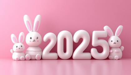 Obraz premium Adorable Bunnies Celebrate the Year Two Thousand Twenty Five