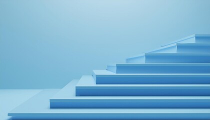 A pale blue staircase ascending into a light blue background