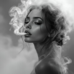 girl with vape smoke