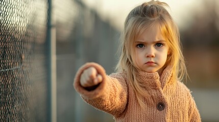 Brave little girl confidently rejects fear in outdoor setting during golden hour
