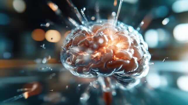 A dynamic 3D visual representation of an exploding human brain, highlighting themes of innovation, knowledge, and creativity using vibrant colors and motion effects.