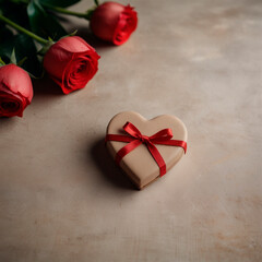 heart shaped gift box with red ribbon