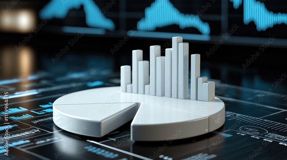 Poster white pie chart displayed on a sleek digital screen, representing detailed business data analysis and financial insights