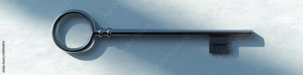 Poster decorative key symbol displayed on smooth white surface under diffused light