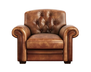 a brown leather chair with buttons