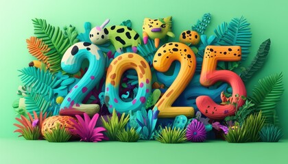 Obraz premium Colorful Tropical 2025 New Year Design