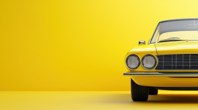 Classic yellow car showcasing vibrant bodywork against a matching yellow background