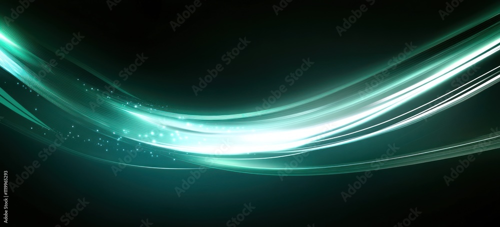 Poster Abstract light waves with a glowing effect on a dark background.