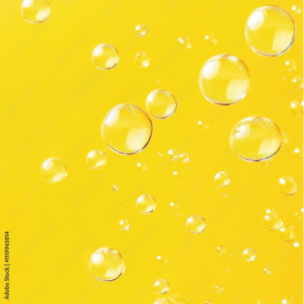 Fototapete Blurred abstract light yellow background with bubbles. The concept is summer, soft drinks, freshness. For the backing of a site or mobile application.