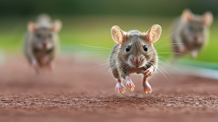 Rats sprinting on a race track during an energetic competition