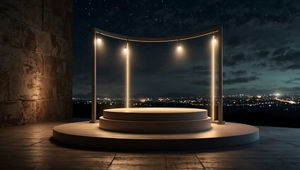 Illuminated Platform Overlooking Night Cityscape