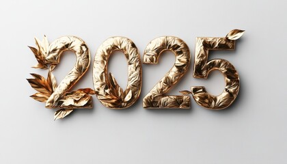 Golden Two Thousand Twenty Five with Leaves