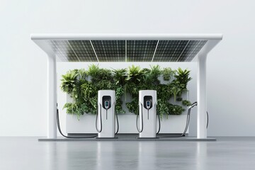 Innovative solar-powered charging station for electric vehicles urban environment high-tech design sustainable energy concept modern architecture