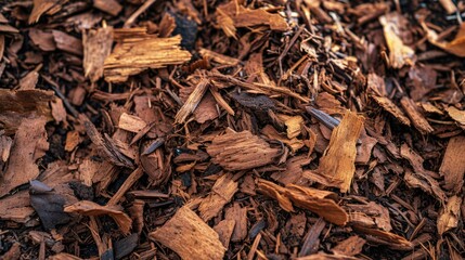 Biological Abstract Background: Brown Shredded Wood Mulch Texture for Gardening and Outdoors
