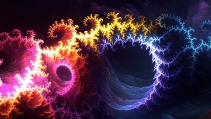 A vibrant fractal design showcasing swirling patterns in bright colors.