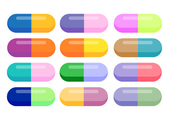 set of pills isolated on white