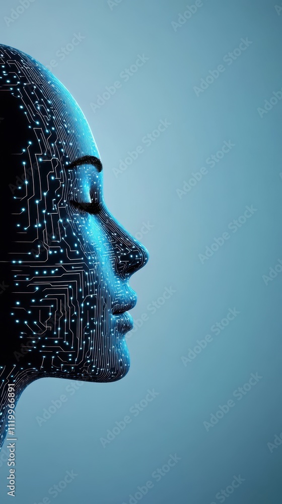 Poster digital lines create a human profile showcasing technology and innovation in design