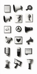 Set of Icons, Shapes, Objects, Black and White, Lawyer and Law Firm, on White Background, Abstract Image, Texture, Pattern Background, Wallpaper, Cover and Screen of Smartphone, PC, Laptop, 9:16 and 1